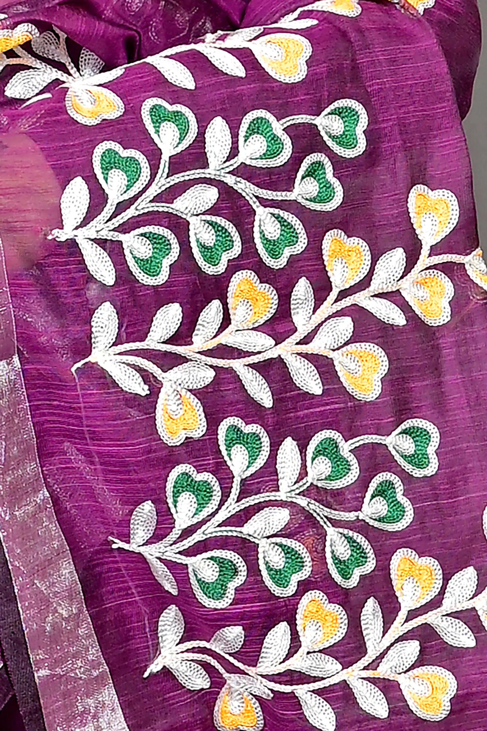 Purple Cotton Blended Paroni Embroidery Handloom saree (498)